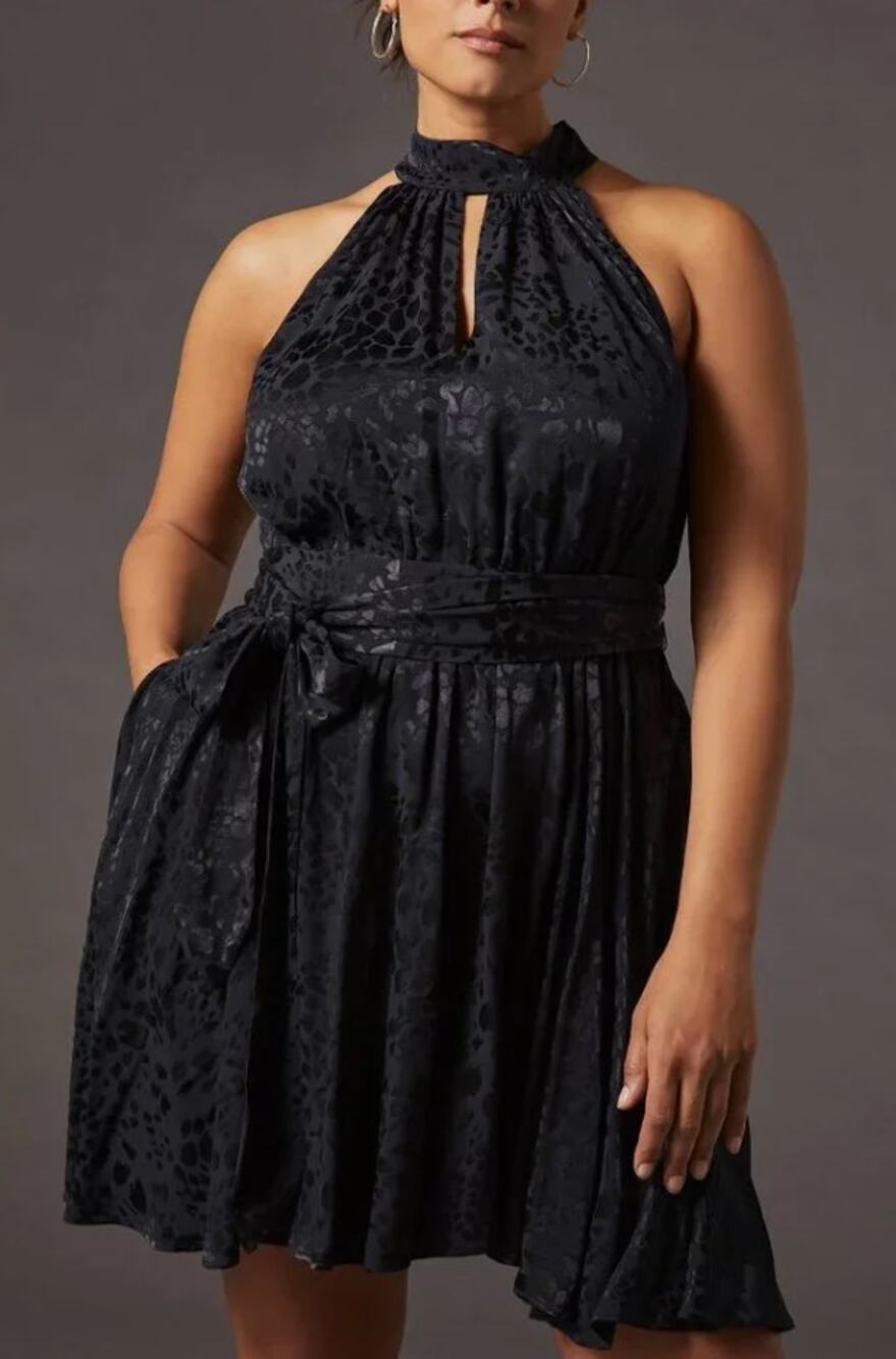 Anthropologie Dress Halter Neck Black Leopard Mini Party Cocktail Occasion Date